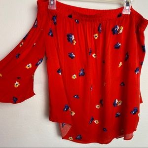 Old Navy Red Floral off the shoulder top large